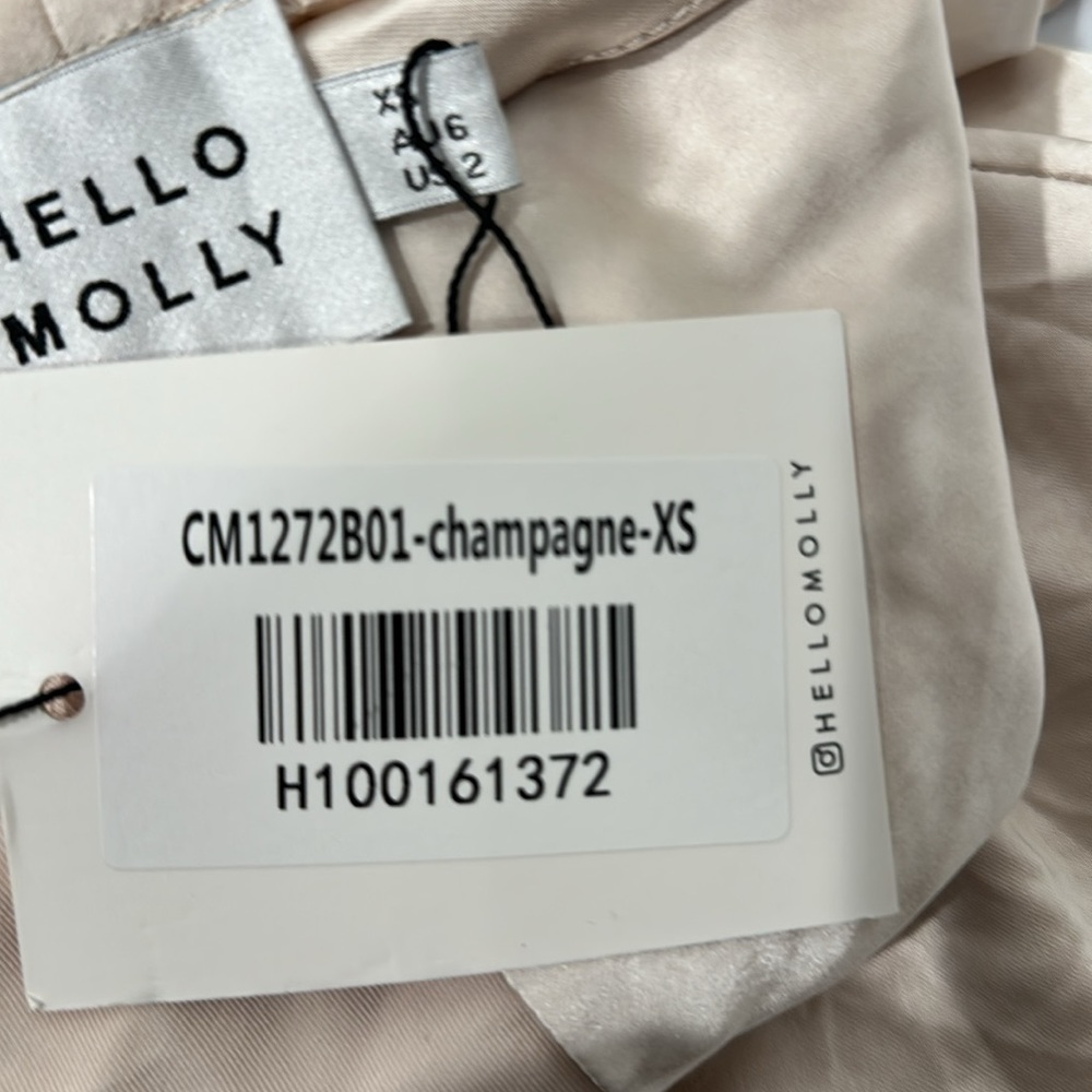 HELLO MOLLY HALTER TWIST BACK Midi DRESS off white satin front slit size 2 NWT - Picture 10 of 11